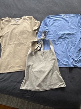 Aritzia NEW Clean Girl Aesthetic Double Lined Tops Trio, Light Blue and Beige